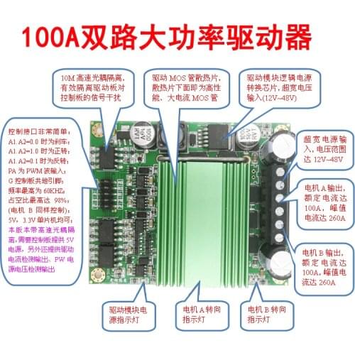 Motor Drive Module DC Motor Driver 100A Dual Super High Power H Bridge Optocoupler Isolation