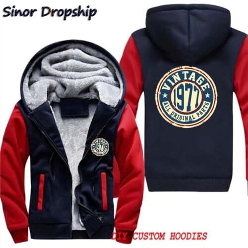 Mens Winter Jacket Fleece Sweatshirts Vintage 1977 Thick Hoodies Outdoor Sportswear Tracksuit Oversized Pullover Clothes Coat