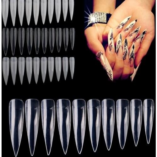 500pcs/Bag Stiletto Half Nail Tips Salo False Nail Art Tips XXL Long (3.8-5cm) Natural/Clear French Extra Long False Nails H