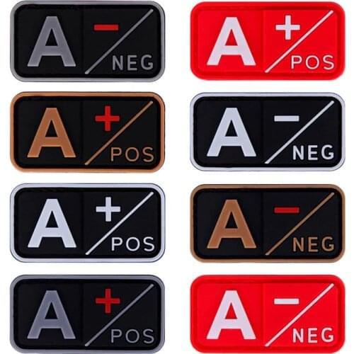 Badges Group Patch Blood Type Military 3D Tactical PVC Patches A- B- AB- O- Rubber A+ B+ AB+ O+ NEG Positive 1PC Negative