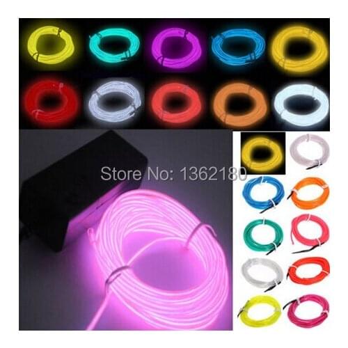 5 pcs 5 M 16 Feet EL Wire Neon led strip Light Rope led neon For Party Car Decoration + BATTERY PACK 7 color hot Free shipping