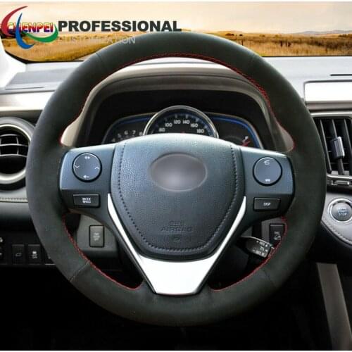 DIY Hand-Sewn Non-Slip Black Suede Steering Wheel Cover For Toyota RAV4 Corolla Auris Isis Car Interior Accessories