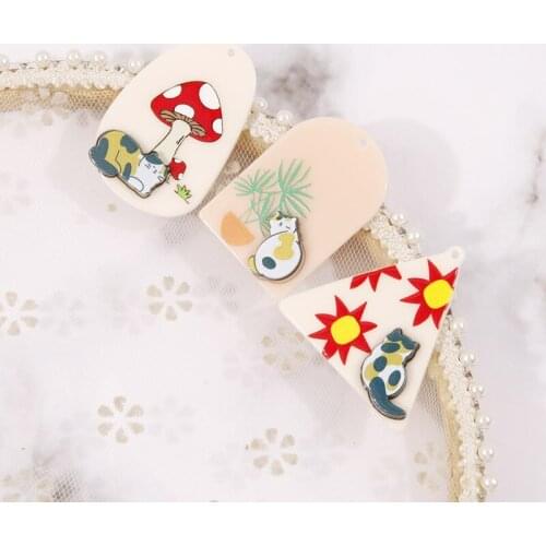 New style 40pcs/lot color cats/mushroom/sun pattern geometry triangle irregular shape acrylic bead diy jewelry earring accessory