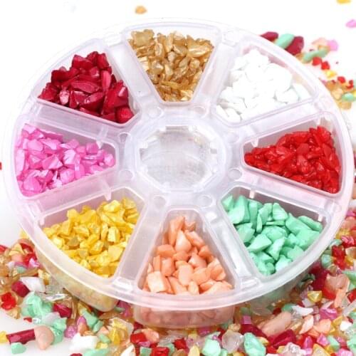 OlingArt 8 Shell color 1set Nail Art Crushed Glass Nail Stones irregular Decoration easy to use DIY Necklace Pendant Handicrafts