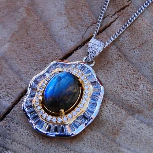 Classic Sterling Silver Natural Jewelry Labradorite 7x9mm Loose Gemstone Pendant