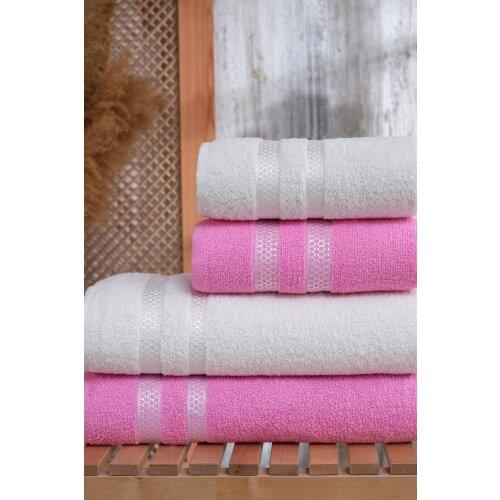 100 cotton Hand & Face Towel | Pink-White 50x90 cm hand and face towel? 100 cotton]