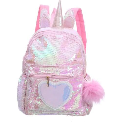 1pc Backpack Dazzling Unicorn Hairball Sequin Bookbag Cute Satchel School Bag Backpack Daypack for Kids Children Travel