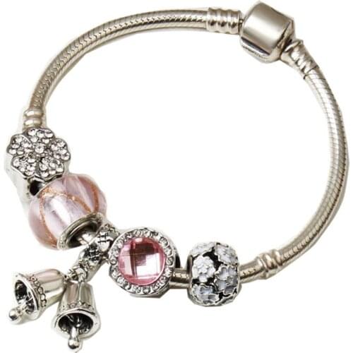 SZELAM Silver Christmas Bell&Flower Bracelets&Bangles For Women Jewelry Crystal Bracelet Charm Snap Button Bracelet SBR190346