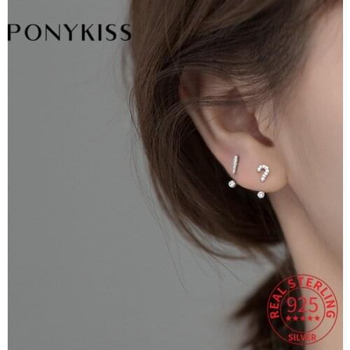 PONYKISS Classic 925 Sterling Silver Exclamation mark Stud Earrings for woman Party Fine Jewelry Wholesale Accessory girl Gift