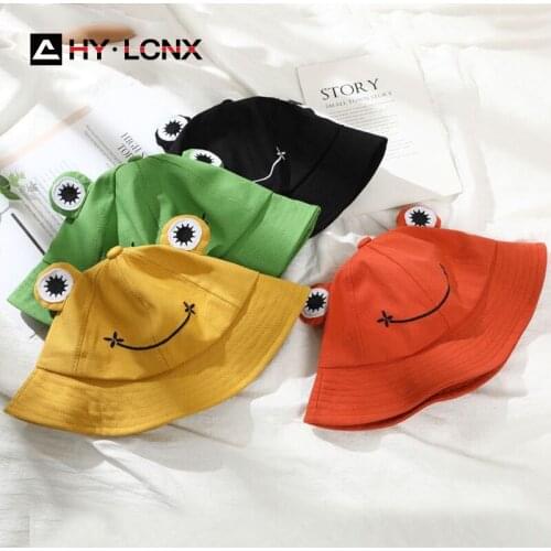 Spring Autumn Boy Girl Outdoor Leisure Fashion Fisherman Hat Child Cotton Breathable Frog Embroidery Solid Color Sun Bucket Hat
