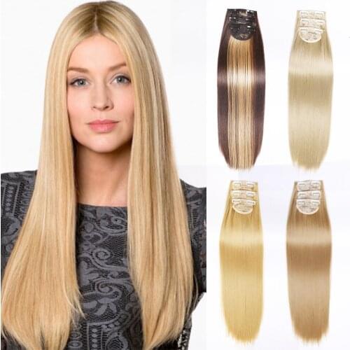 Synthetic Hair Extensions Long Straight 3PCS Clip in on Hair Extensions for Women Girls Natural Blonde Black Fake Hairpiece