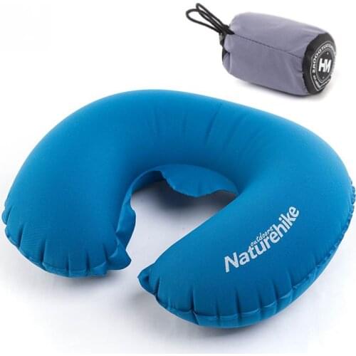 Folding U Shape Air Pillow Outdoor Travel Neck Cushion Portable PVC Flocking Plane Camping Inflatable Pillows Blow Fast