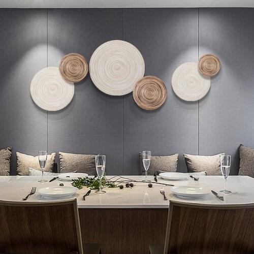 Modern Wood Round Shape Wall Mural Ornaments Hotel Corridor Wall Hanging Crafts Decoration Home Bedroom Wall Sticker Accessories