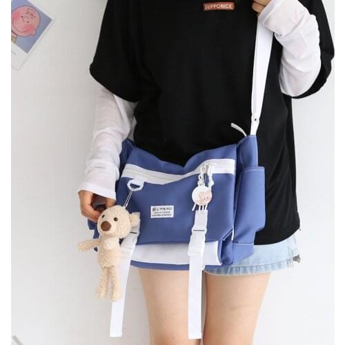 Japanese Cute Women Crossbody Bag Fashion Panelled Nylon Shoulder Bag 2020 New Trend Women Big Bag Luxury Ladies Purse
