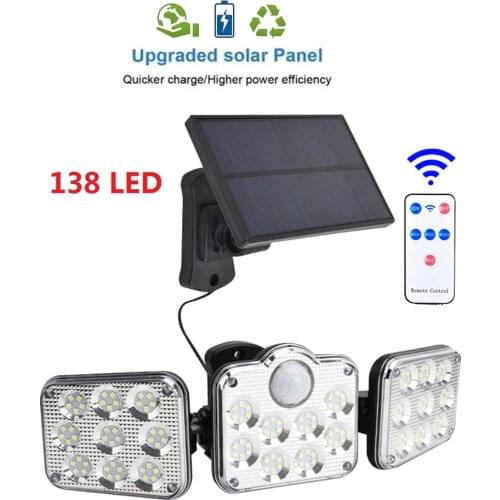 138 led seperable remote Rechargeable Solar Light Outdoors PIR Motion Sensor solar Lamp Waterproof Street Wall Light Garden Deco