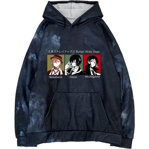 Bungo Stray Dogs Women/Men Hoodie Anime Harajuku Funny Dazai Long Sleeve Hooded Sweatshirt Casual Tie Dye Hoodies Street Style