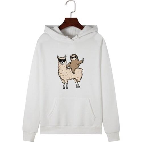 Hoodie ladies 2019 brand female long-sleeved alpaca and lazy print hooded sweatshirt sportswear pullover casual loose