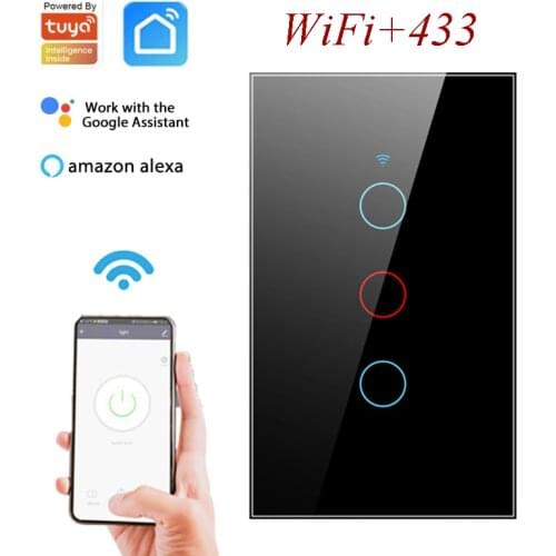 Tuya Intelligent WiFi+433MHZ Smart Home US Wall Touch Switch Interruptor APP Timing Remote Work With Alexa and Google Home