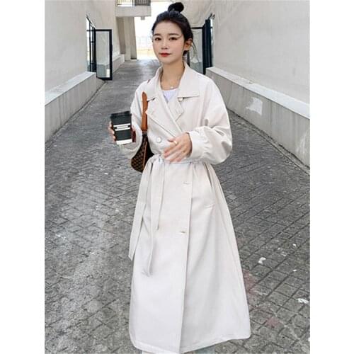 Womens Windbreaker Spring Autumn New Style Korean Fashion Loose Solid Color Wild Double-breasted Long-sleeved Jacket Female 067