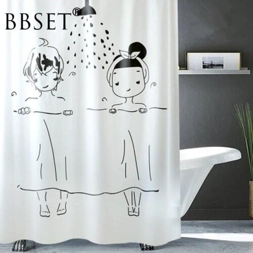 Cartoon Shower Curtain Little Couple Being Bathed Pattern Waterproof Multi-size Douchegordijn Bathroom Decor with 12 Hooks