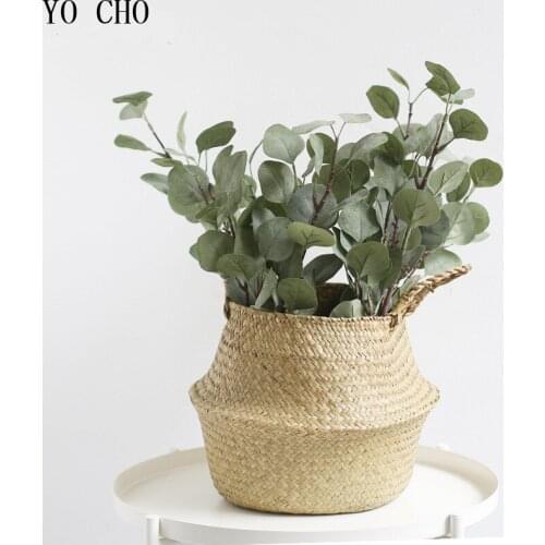 YO CHO Artificial Plants Green Leaves Mini Twigs Gold Money Leaves DIY Arrangement Eucalyptus Fake Plants Home Wedding Decor