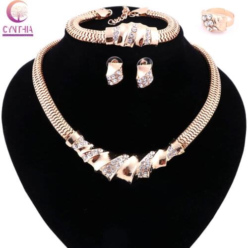 Jewelry sets Trendy Boho crystal 2 colors women necklace for party wedding with earrings statement necklace Hot sale 2017