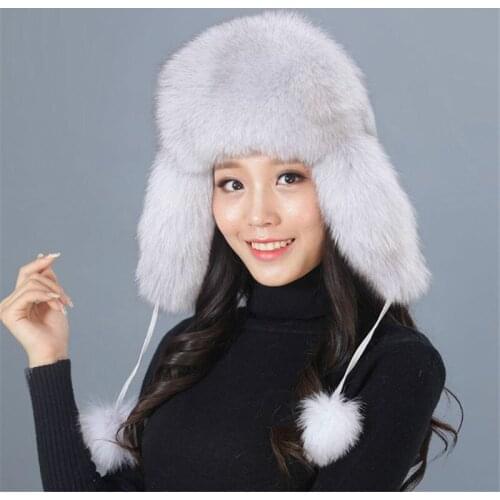 Real Fur Hat Women Ladies Fur Hats Real Raccoon Fur Hat Russian Fur Hat Grueso Caliente Orejas Moda Bombardero Fur Hat