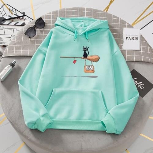 Cute Cat Hoodie for Women Graphic Hoodies Cartoon Women Sweatshirt Long Sleeve E-girl White Female Oversize Sportswear with Hood