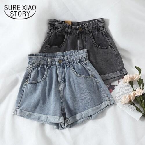 2021 New Summer High Waist Denim Shorts Women Casual Loose Fashion Women Plus Size Elastic Waist Wide Leg Shorts Female 13724
