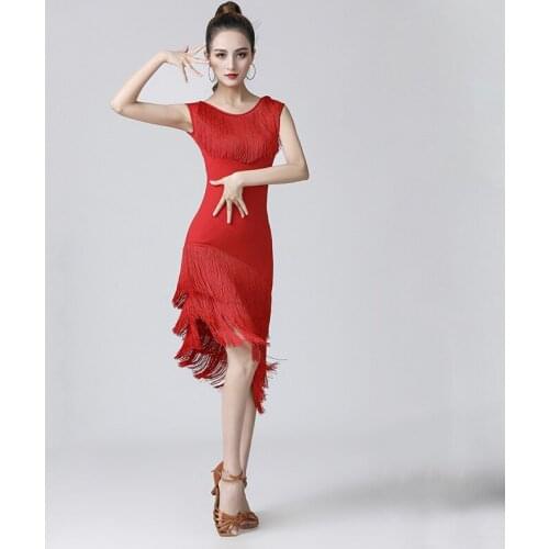 Ladies Latin Dance Training Tassel Sleeveless Dress Women Ballroom Tango Dancing Costume Performance Dancewear For Girls