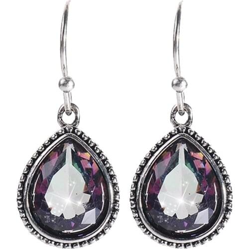 2019 New Retro Women Earrings Alloy Rainbow Rhinestone Water Drop Pendant Women Hook Earrings Jewelry accesories