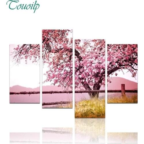 4 pcs,full diamond embroidery Sakura tree picture,5d diy diamond painting flower Cross Stitch Rhinestone mosaic home decoration