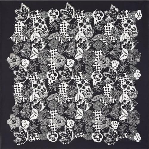 90cm Brand Design Scarf Women Bandana Handmade Curled Twill Silk Hijab Square Scarf "Hand painted rose" Foulard Head Scarves