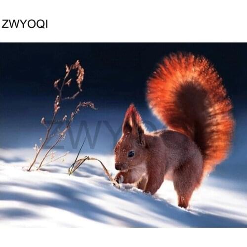 5DDIY Diamond painting Cross stitch tail Full Round Diamond embroidery Snow branches Full Square Diamond mosaic Squirrel Hamster