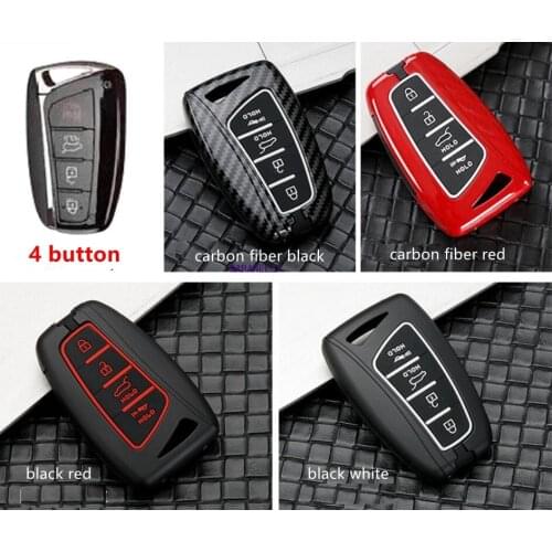 Car Carbon Fiber Key Case Holder Cover For Hyundai Santafe IX45 Smart Key Cover Accessories 3/4 Buton Fob Smart Key Protect