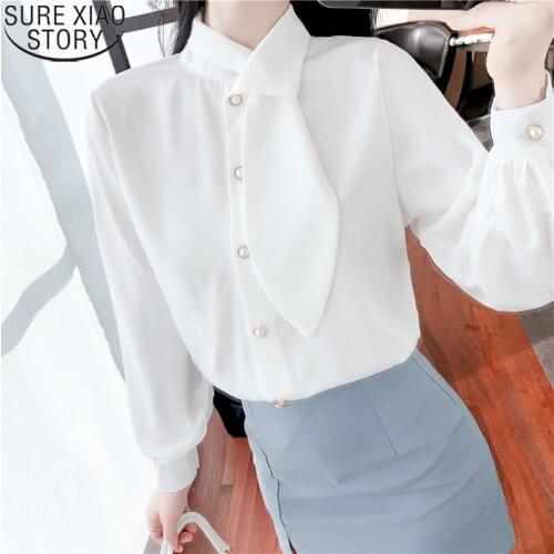 Blusas Mujer De Moda 2021 Verano Office Lady Elegant Tie Satin Blouses Women Tops Autumn French Style Long Sleeve Shirt 16280