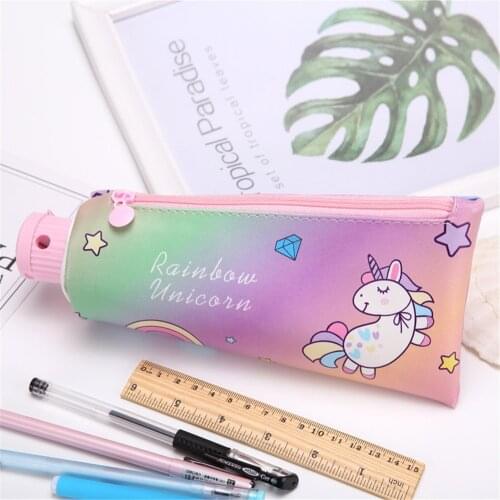 Toothpaste Pencil Case With Pencil Sharpener Unicorn Cat for Boy Girl Stationery Students Zipper Leather PU School Supplies