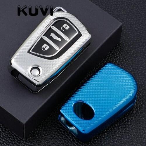 3 Buttons Carbon fiber TPU Car Key Cover Case For Toyota Auris Corolla Avensis Verso Yaris Aygo Scion TC IM 2015 2016 Camry RAV4