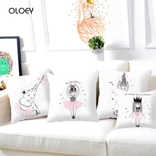 Child Cushion Cover Pink Unique Cute Deer Stag Bear Rabbit Whale Graphic Mermaid Unicorn Girl Room Decoration Cushion Cover