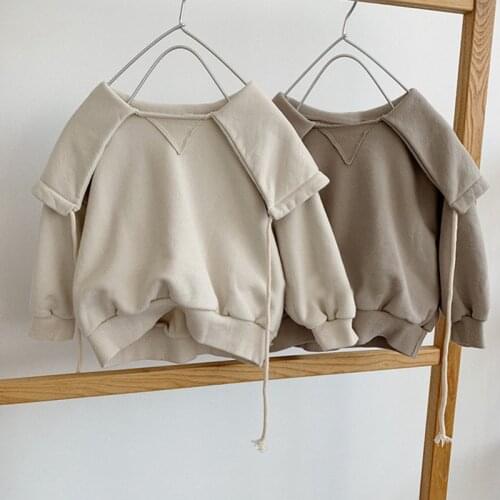 Childrens autumn and winter new top Korean fashion big Lapel drawstring fleece sweater boys clothes kids clothes girls