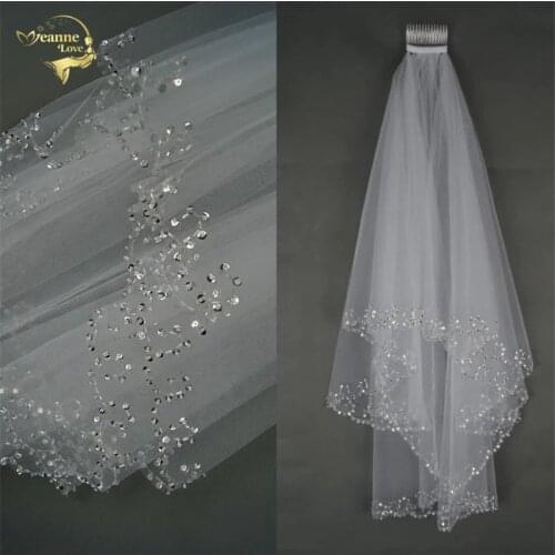 Wholesale 60cm-80cm Two Layers White Ivory Wedding Veil With Comb Sequins Bridal Veil Wedding Accessories Veu De Noiva OV4919