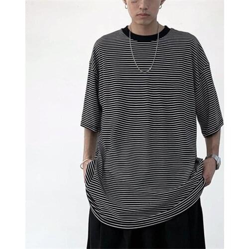 Mens T-shirt Summer Striped Large Size Short Sleeve O Neck Hollow Out Streetwear Loose Casual Harajuku Cotton Men Clothing