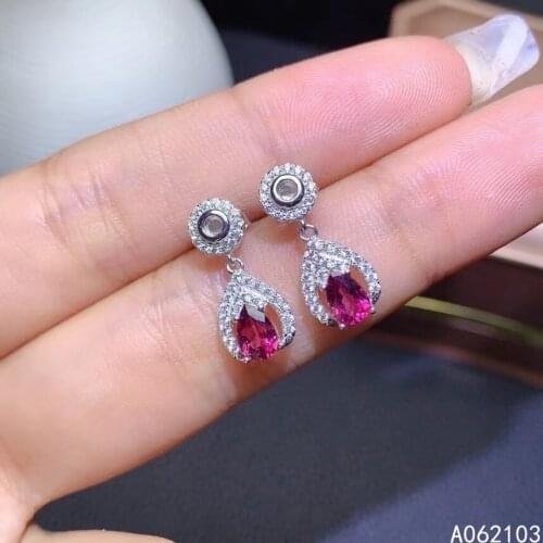 KJJEAXCMY 925 sterling silver inlaid natural pyrope garnet Women classic vintage water drop gem earrings ear stud support detect