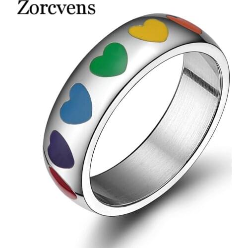 Modyle Fashion Rainbow Love Heart Ring for Women Stainless Steel Female Wedding Jewelry