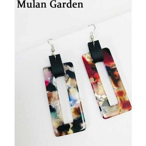 M&G Trendy Rectangle Colorful Acrylic Earrings Leather Acetic Acid Pendant Drop Earrings Fashion Jewelry Women Accessories Gifts