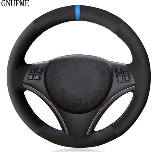 Hand-stitched Black Genuine Leather Suede Car Steering Wheel Cover For BMW E90 E91 E92 E93 X1 E84 E87 E81 E82 E88