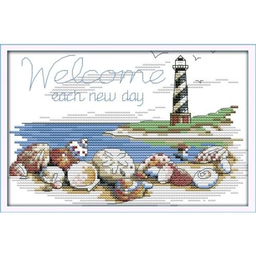 Shells of the lighthouse cross stitch kit flowers 14ct 11ct count print canvas stitching embroidery DIY handmade needlework plus