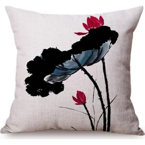 Black Ink Painting Lotus Style Throw Pillow Cover Chinese Vintage Classical Luxury Cushion Cover Home Decoration Sofa Pillowcase