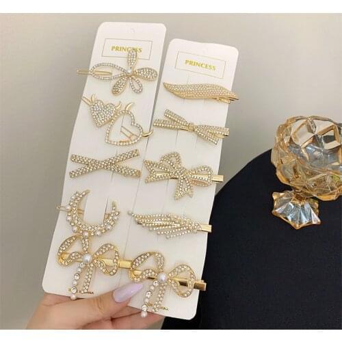 2021 New Women Girls Pearl Crystal Hairpins Side Clip Hair Jewelry Trendy Geometric Headwear Fashion Hair Accessories Barrettes