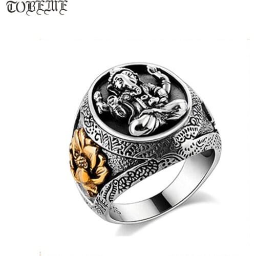 NEW Handmade 925 Silver Ganesha Ring Male Ring Vintage Thailand Silver Ganesha Buddha Ring Ganesh Ring